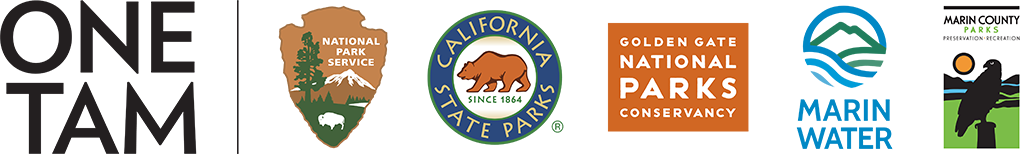 One Tam Partner Logos: National Park Service, CA State Parks, Golden Gate National Parks Conservancy, Marin Municipal Water District, and Marin County Parks